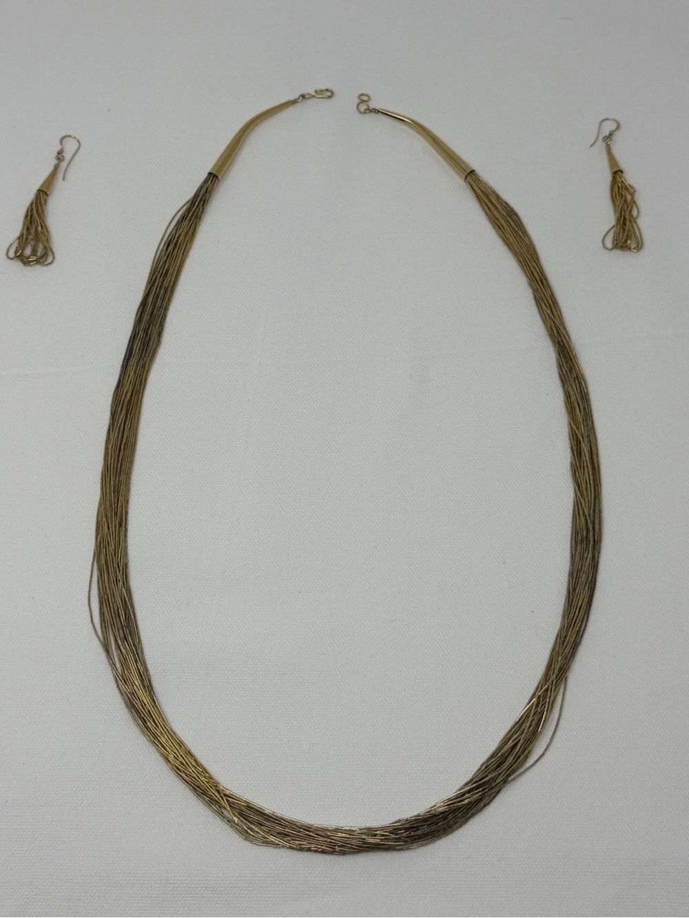 Vintage Native American Sterling 925 Liquid Silver Gold Vermeil Necklace Earring